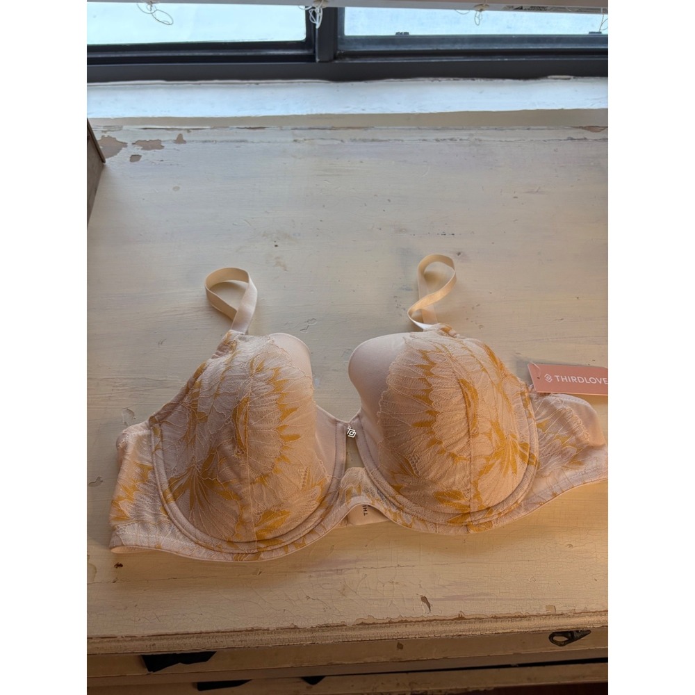 ThirdLove Petal Lace‎ Demi Bra 40C Ivory/Yellow NWT Underwire Lace
